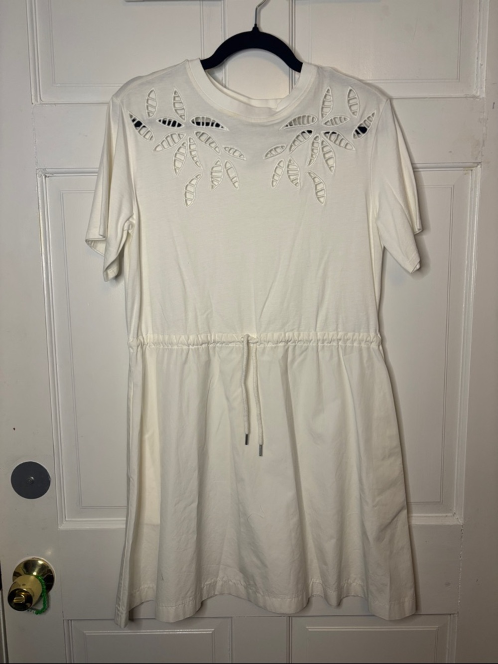 See By Chloé White Cutout Waist-Drawstring Dress with pockets